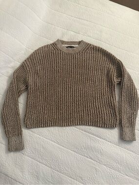 Banana Republic Two-Tone Cropped Ribbed Sweater - Beige Brown